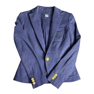 Ralph Lauren Sport Jacket Women's Sz 2 Blue Blazer Gold Buttons Monogram Logo